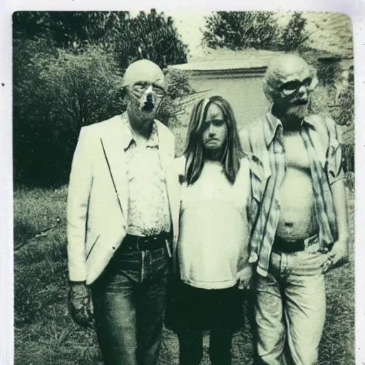 Image similar to found polaroid photo of trash humpers in the trailer park