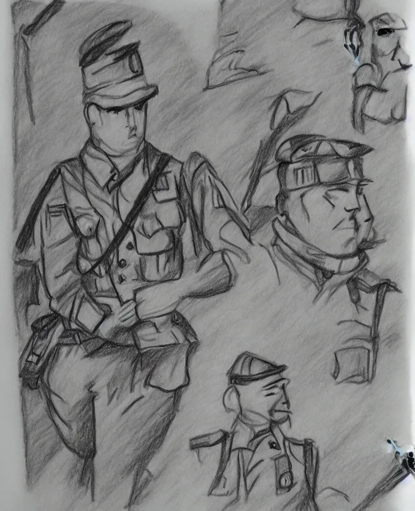 Image similar to stil frames of a drawing on stop motion sketchbook of a soldier from wwii writing a letter to home, minimal, black and white