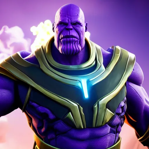 Image similar to a dramatic picture of thanos in fortnite, stunning screenshot