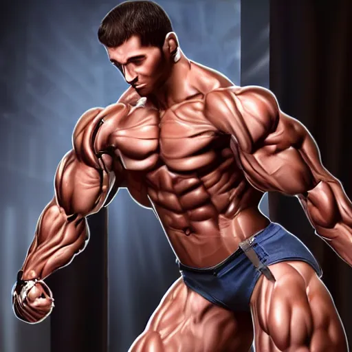 Image similar to a realistic detailed photo of a bodybuilder who is also a male android, Chris Redfield, shiny skin, posing robotically. blank stare