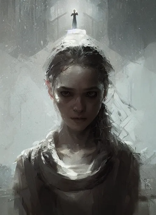 Prompt: female priest girl, beautiful face, rule of thirds, intricate outfit, spotlight, by greg rutkowski, by jeremy mann, digital painting