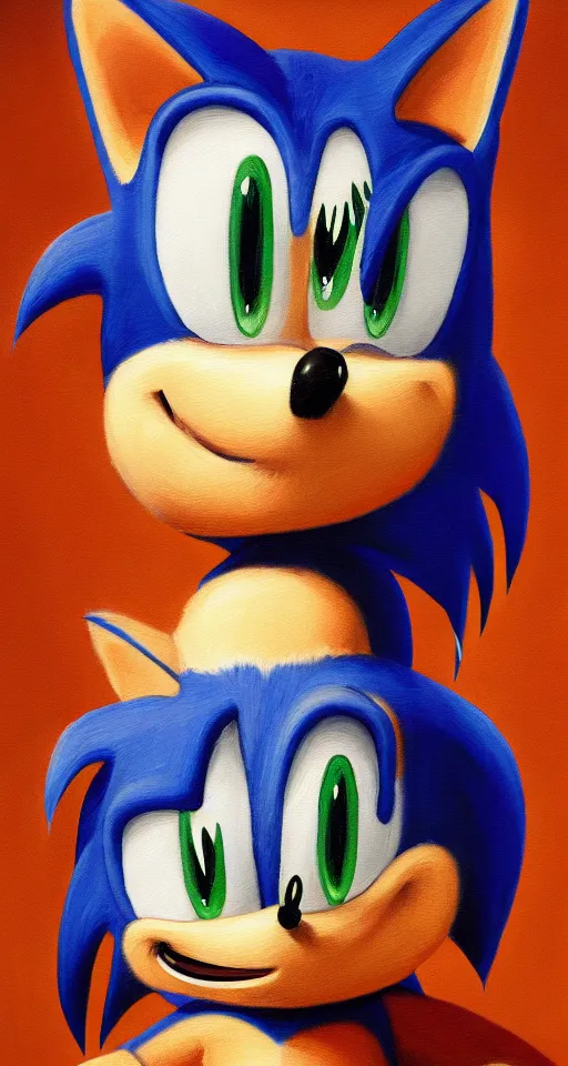 Image similar to studious portrait painting of sonic the hedgehog, chiaroscuro, elegant highly detailed oil painting 4 k, archival scan