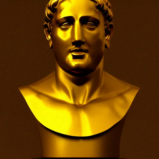 Prompt: a realistic render of an abstract golden Roman bust, high contrast lighting, 4k, concept art