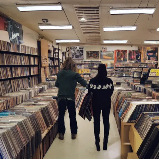 Image similar to aliens shopping in a record store