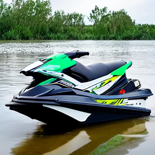 Prompt: a jetski in a swamp