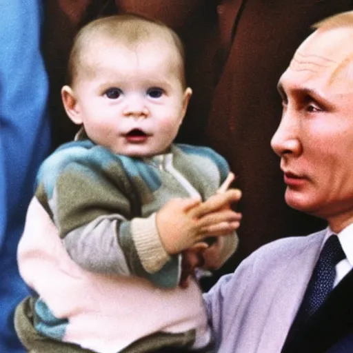 Image similar to vladimir putin holding bomb as a baby