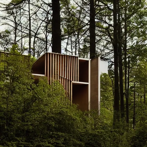 Image similar to a building in the middle of a forest, architecture