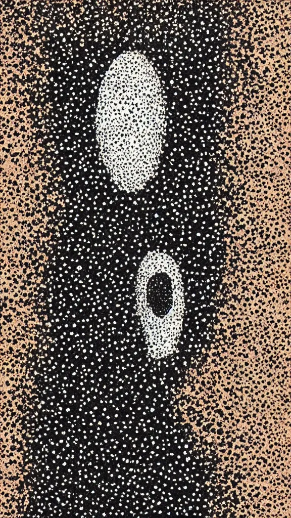 Prompt: portal to other dimension, face made out of planet, faceless people dark, dots, drip, stipple, pointillism, technical, abstract, minimal, style of francis bacon, asymmetry, pulled apart, cloak, hooded figure, made of dots, abstract, balaclava