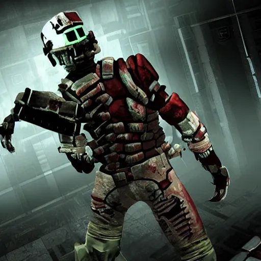 Image similar to minimalist dead space, battling zombies, high fidelity, highly detailed, gruesome