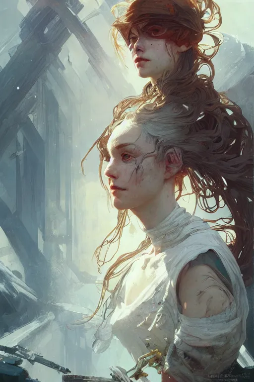 Image similar to A full portrait of a beautiful post apocalyptic offworld cryodreamer, intricate, elegant, highly detailed, digital painting, artstation, concept art, smooth, sharp focus, illustration, art by Krenz Cushart and Artem Demura and alphonse mucha