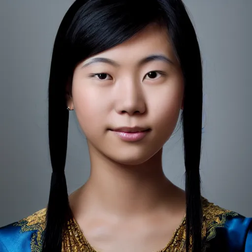 Prompt: beautiful portrait of a young Asian woman, details, elegant, centered, symetrical