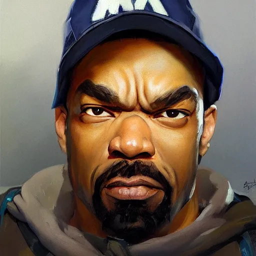 Image similar to greg manchess portrait painting of method man overwatch character, medium shot, asymmetrical, profile picture, organic painting, sunny day, matte painting, bold shapes, hard edges, street art, trending on artstation, by huang guangjian and gil elvgren and sachin teng