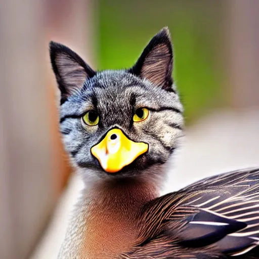 Image similar to a duck - cat - hybrid with a beak, animal photography, wildlife photo