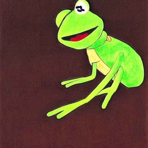 Image similar to drawing of kermit the frog, manga, by asano inio