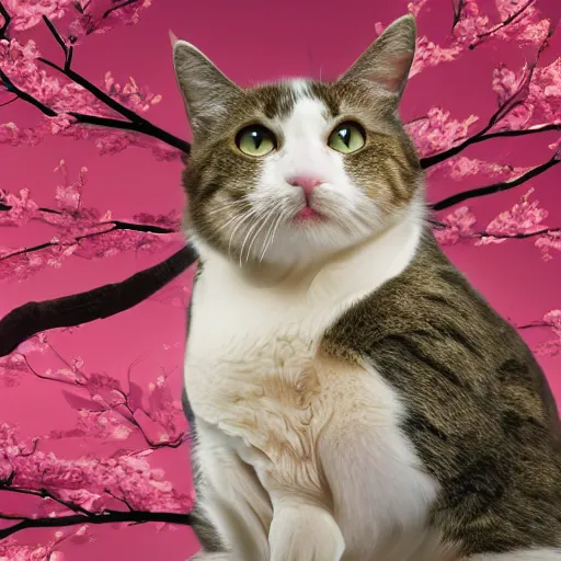 Image similar to cherry blossom tree in the shape of a cat, artstation, detailed, 4 k