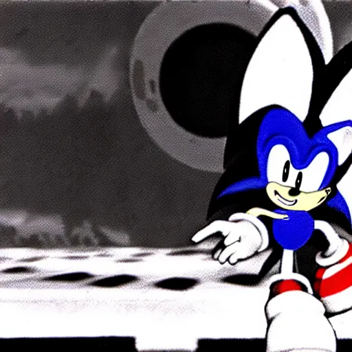 Image similar to a video still from a sonic the hedgehog cartoon in the 1 9 3 0 s