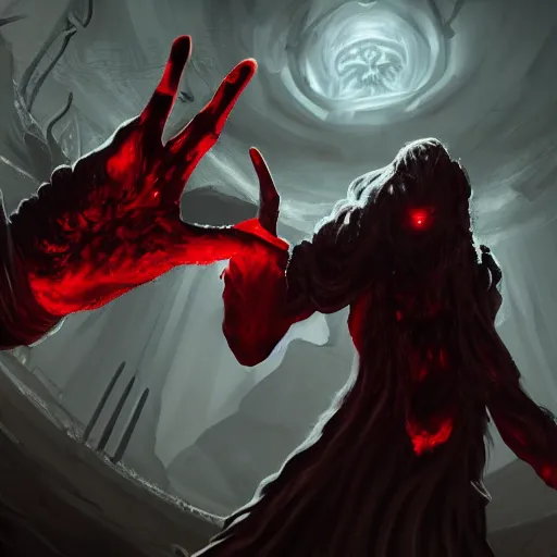 Image similar to a big demonic hand comes out from a blackhole, artstation