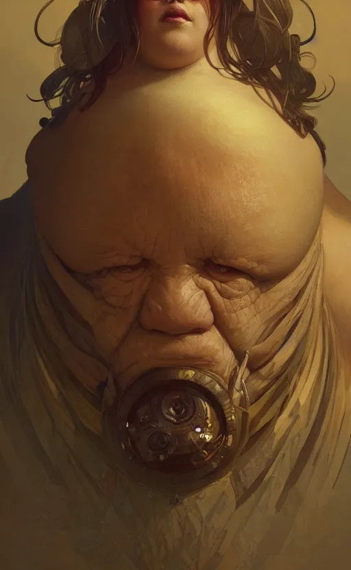 Image similar to a portrait of a hideous monstrosity of a fat blob, concept art, deep focus, intricate, highly detailed, digital painting, artstation, matte, sharp focus, illustration, art by greg rutkowski and alphonse mucha