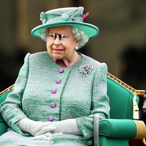 Image similar to queen elizabeth 2 nd as a lizard on her throne
