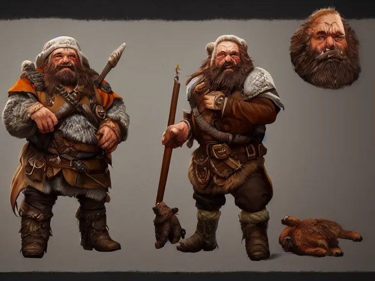 Image similar to Dwarf Ranger with Bear Companion, RPG Reference Sheet, Oil Painting, Trending on Artstation, octane render, Insanely Detailed, 8k, HD