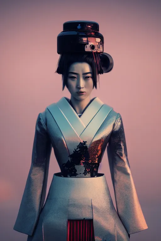 Prompt: japanese geisha robot android portrait in the style of ash thorp, beautiful, diffuse, cinematic lighting, anamorphic lens, anamorphic lens flare, hyper real, intricate detail, octane renderer, unreal engine 5