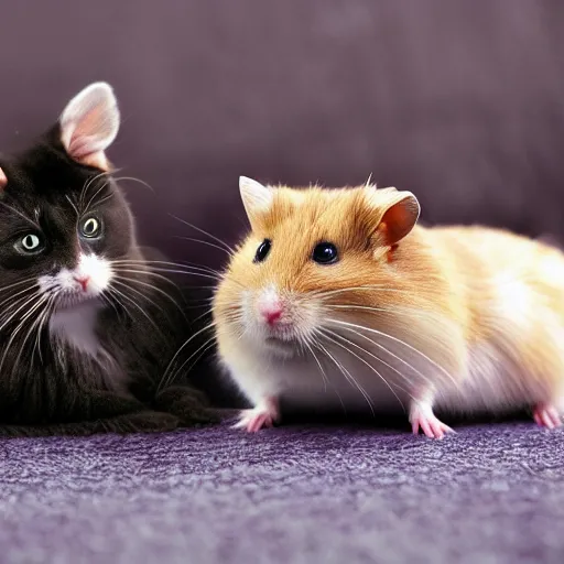 Prompt: hamster and cat, best friends, 4 k