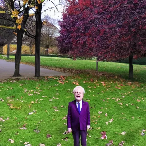 Prompt: I was standing alone in my old school playground Purple leaves blowing everywhere All my teeth started falling out And Boris Johnson was standing there