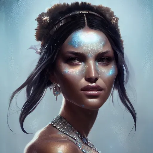 Prompt: a beautiful portrait of a goddess with diamond skin by greg rutkowski and raymond swanland, trending on artstation, ultra realistic digital art