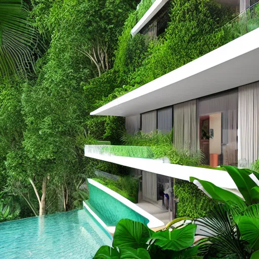 Prompt: modern house, surrounded by a lush jungle, hyper realistic, photo real, HD