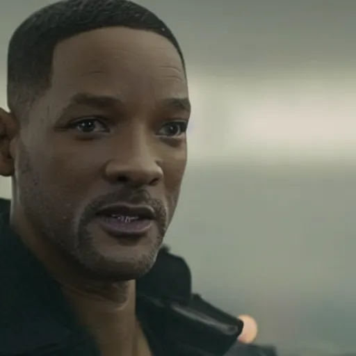 Image similar to a still from blade runner 2 0 4 7 with will smith as the main characer