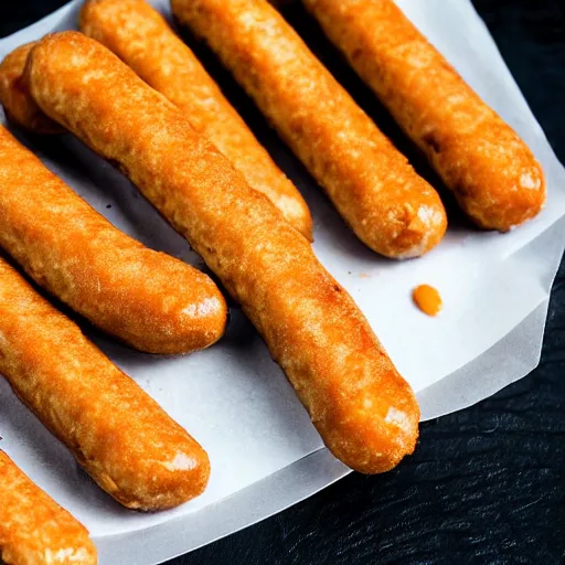 Prompt: a dutch friture snack called Frikandel Speciaal, the snack has a cut lengthwise, so that it can accommodate mayonnaise and red curry and small pieces of onion served in a white long plastic container on a plate