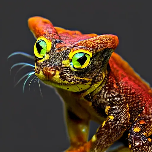 Prompt: a salamander - cat - hybrid. animal photography, wildlife photo