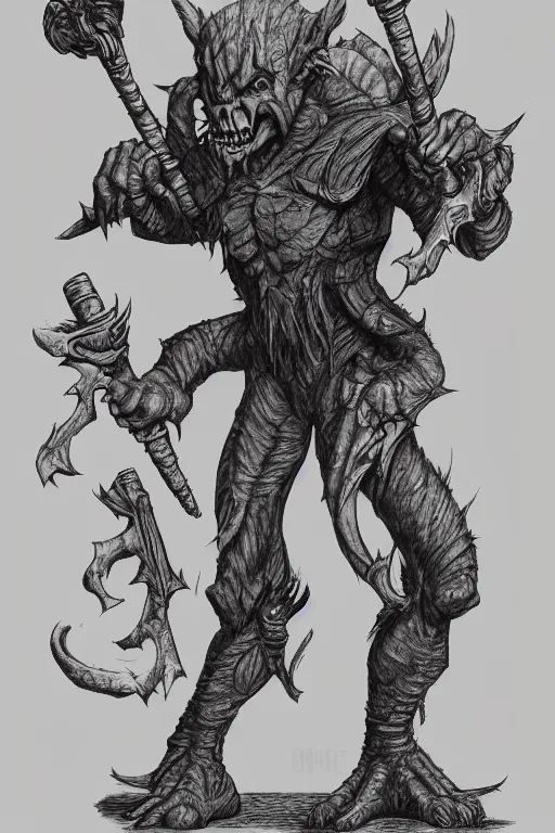 Prompt: a hobgoblin , concept character, full body, rpg illustration