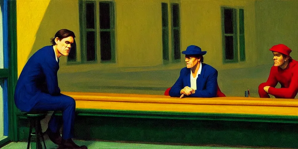 Prompt: jim carrey in the painting nighthawks by edward hopper with