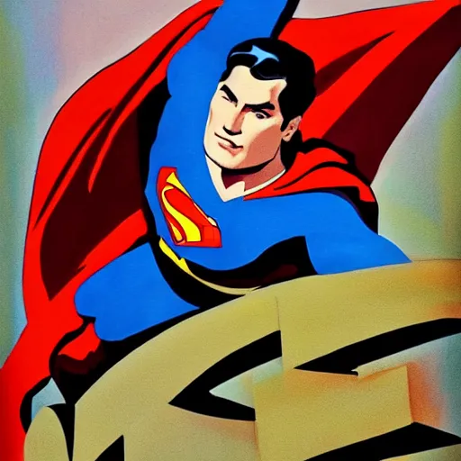 Image similar to superman as art deco, painting