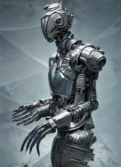 Prompt: portrait of a futuristic silver armored knight district 9 cyborg, modern fine art, fractal, intricate, elegant, highly detailed, digital photography, subsurface scattering, by jheronimus bosch and greg rutkowski,