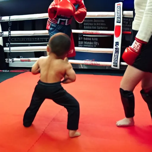 Image similar to babies kickboxing. Tv footage