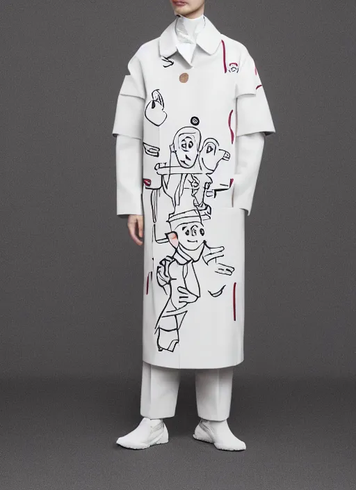 Prompt: Jollibee coat designed by Issey Miyake