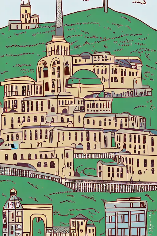 Image similar to tbilisi, illustration, in the style of katinka reinke