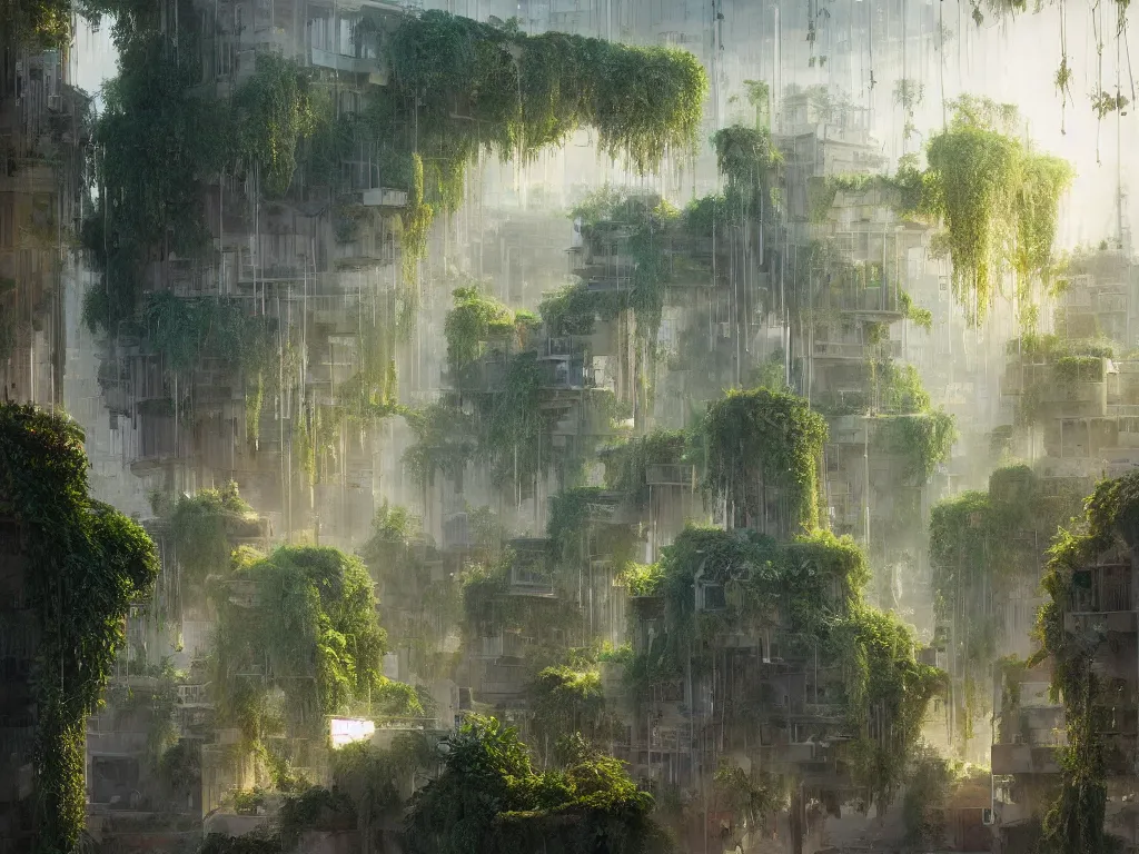 Image similar to the green city of babylon with its wonderful hanging gardens at dawn, intricate, elegant, volumetric lighting, digital painting, highly detailed, artstation, sharp focus, illustration, concept art, ruan jia, steve mccurry