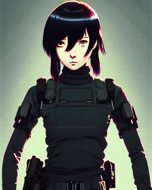 Image similar to girl wearing tactical gear | | very very anime!!!, fine - face, audrey plaza, realistic shaded perfect face, fine details. anime. realistic shaded lighting poster by ilya kuvshinov katsuhiro otomo ghost - in - the - shell, magali villeneuve, artgerm, jeremy lipkin and michael garmash and rob rey