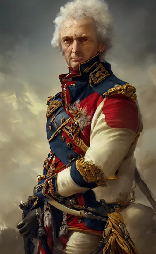 Image similar to Portrait of an old Napoleonic admiral, male, detailed face, fantasy, highly detailed, cinematic lighting, digital art painting by greg rutkowski