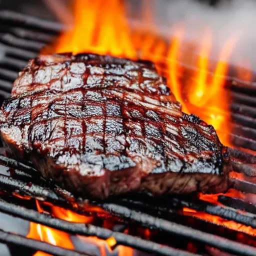 Prompt: a steak cooking on a charcoal grill, steak looks like banana
