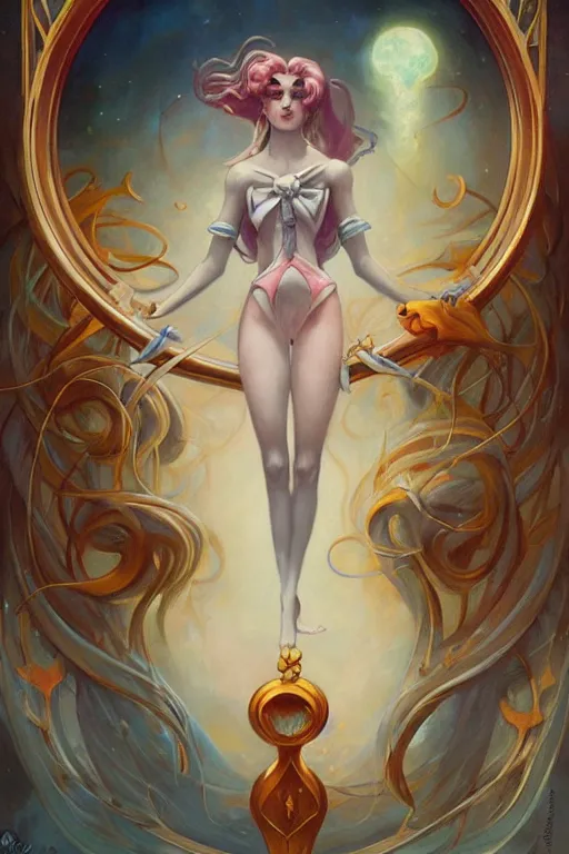 Image similar to Sailor Moon by Peter Mohrbacher in the style of Gaston Bussière, Art Nouveau