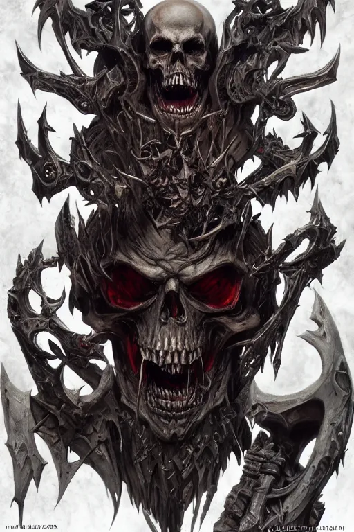 Image similar to death lord stand on skulls, highly detailed, d & d, fantasy, highly detailed, digital painting, trending on artstation, concept art, sharp focus, illustration, global illumination, ray tracing, realistic shaded, art by artgerm and greg rutkowski and fuji choko and viktoria gavrilenko and hoang lap,