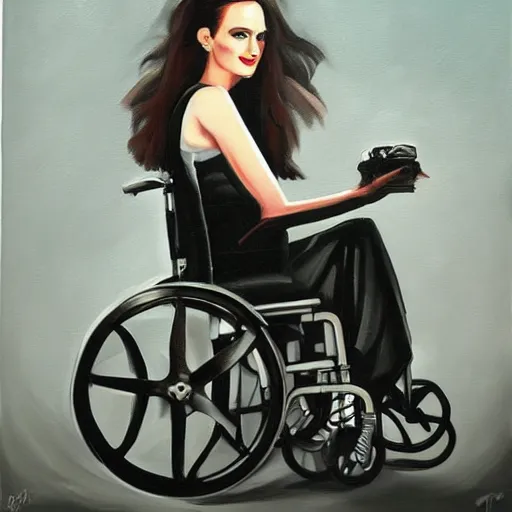 Image similar to modern stylized oil painting caricature of sansa eva green in wheelchair, cinematic dramatic lighting