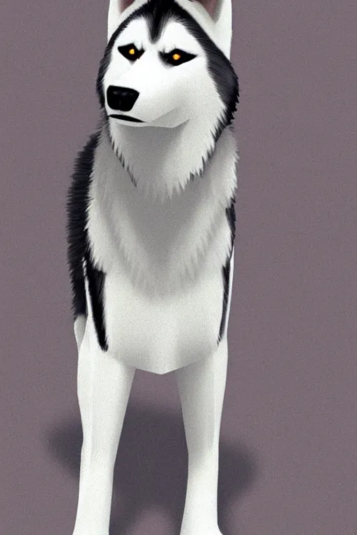 Prompt: a character design of a husky wearing a white vest