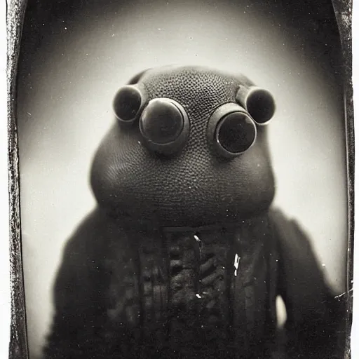 Image similar to tardigrade!!! daguerreotype portrait photograph. inspired by gerard grom and ansel adams. highly detailed. old timey.