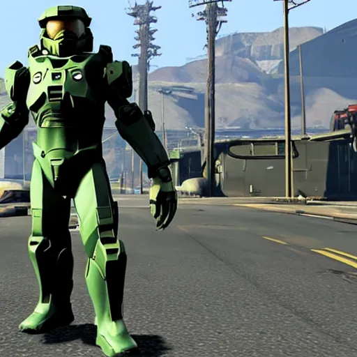 Prompt: The Master Chief in GTA V