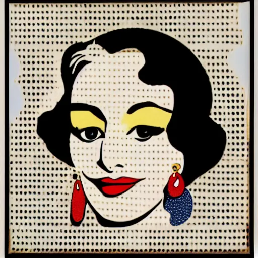 Prompt: a closeup oil portrait of an innocent, elegant cat, smiling, wearing pearl earrings, pop art, by roy lichtenstein